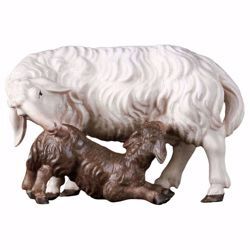 Picture of Sheep with Lamb cm 10 (3,9 inch) hand painted Ulrich Nativity Scene Val Gardena wooden Statue baroque style