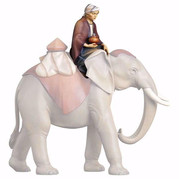 Picture of Sitting elephant driver cm 10 (3,9 inch) hand painted Comet Nativity Scene Val Gardena wooden Statue traditional Arabic style