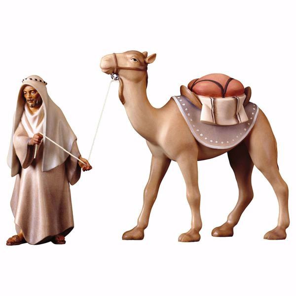 Imagen de Grupo Camello de pie 3 Piezas cm 10 (3,9 inch) Belén Cometa pintado a mano Estatuas artesanales de madera Val Gardena estilo Árabe tradicional