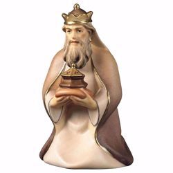 Imagen de Melchor Rey Mago Sarraceno arrodillado cm 10 (3,9 inch) Belén Cometa pintado a mano Estatua artesanal de madera Val Gardena estilo Árabe tradicional