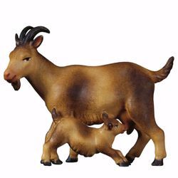 Picture of Goat and little Goat cm 10 (3,9 inch) hand painted Saviour Nativity Scene Val Gardena wooden Statue traditional style