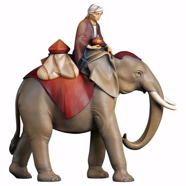 Imagen de Grupo Elefante con sillín bagaje 3 Piezas cm 10 (3,9 inch) Belén Redentor pintado a mano Estatuas artesanales de madera Val Gardena estilo tradicional
