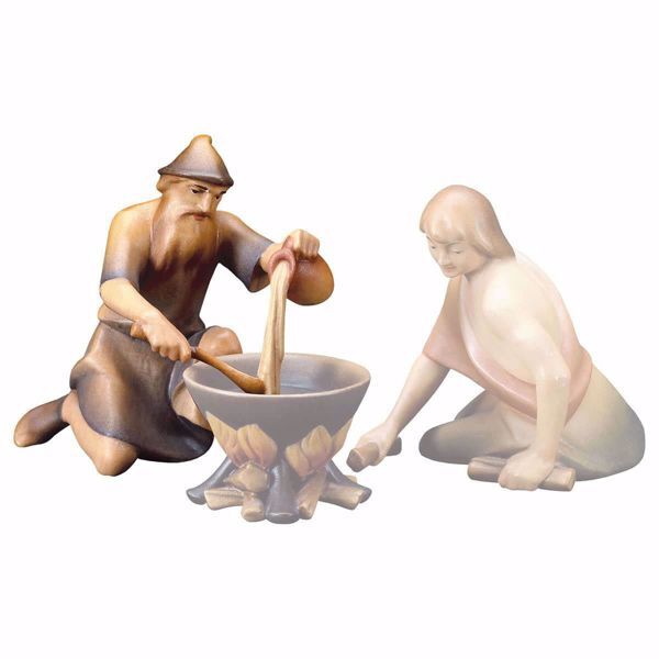 Picture of Shepherd cooking cm 10 (3,9 inch) hand painted Saviour Nativity Scene Val Gardena wooden Statue traditional style