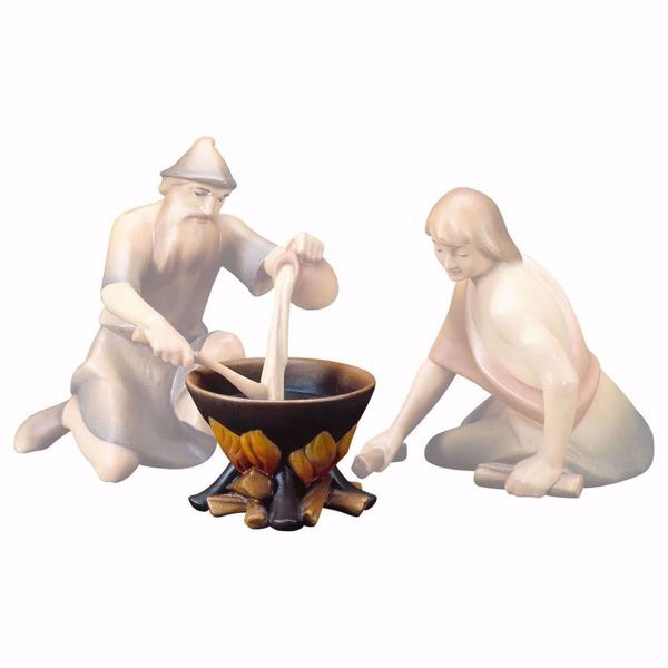 Picture of Pot on fire cm 10 (3,9 inch) hand painted Saviour Nativity Scene Val Gardena wooden Statue traditional style