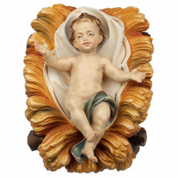 Picture of Baby Jesus in Cradle 2 Pieces cm 110 (43,3 inch) hand painted Ulrich Nativity Scene Val Gardena wooden Statues baroque style