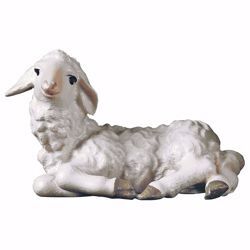 Picture of Lying Lamb cm 12 (4,7 inch) hand painted Ulrich Nativity Scene Val Gardena wooden Statue baroque style