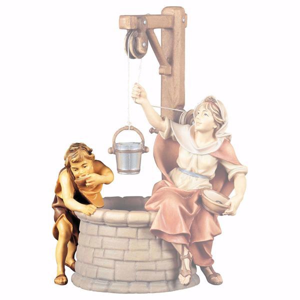 Picture of Boy at the fountain cm 12 (4,7 inch) hand painted Ulrich Nativity Scene Val Gardena wooden Statue baroque style