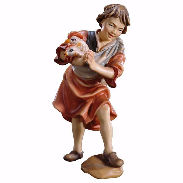 Picture of Boy with hens cm 12 (4,7 inch) hand painted Ulrich Nativity Scene Val Gardena wooden Statue baroque style