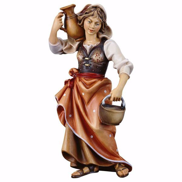 Picture of Peasant Woman with Jug cm 12 (4,7 inch) hand painted Ulrich Nativity Scene Val Gardena wooden Statue baroque style