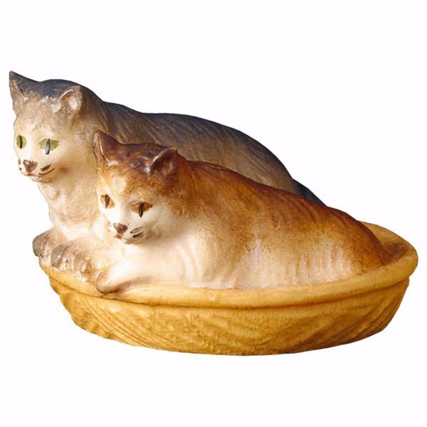 Picture of Cats in the basket cm 12 (4,7 inch) hand painted Ulrich Nativity Scene Val Gardena wooden Statue baroque style