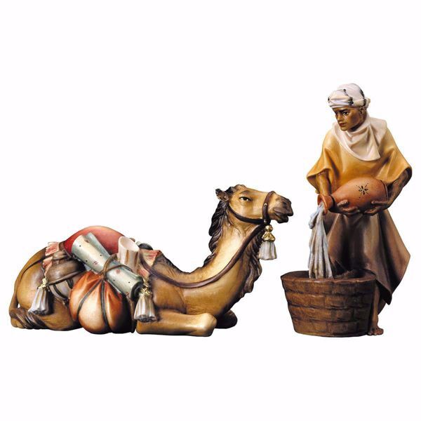 Immagine di Gruppo del cammello sdraiato 2 Pezzi cm 12 (4,7 inch) Presepe Ulrich dipinto a mano Statue artigianali in legno Val Gardena stile barocco