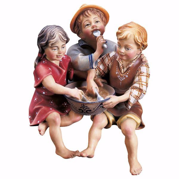 Imagen de Grupo de Niños sentados cm 12 (4,7 inch) Belén Ulrich pintado a mano Estatua artesanal de madera Val Gardena estilo barroco