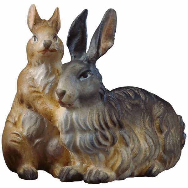 Imagen de Grupo de conejos cm 12 (4,7 inch) Belén Ulrich pintado a mano Estatua artesanal de madera Val Gardena estilo barroco