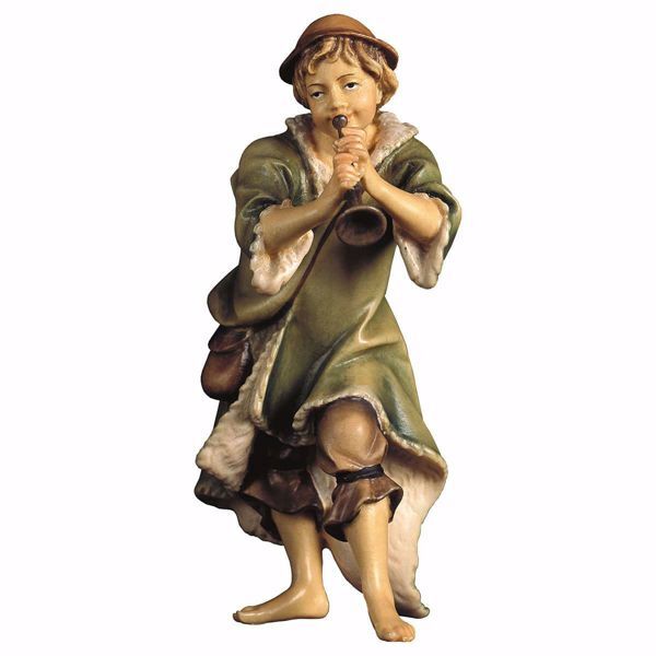 Imagen de Pastor con Trompeta cm 12 (4,7 inch) Belén Ulrich pintado a mano Estatua artesanal de madera Val Gardena estilo barroco