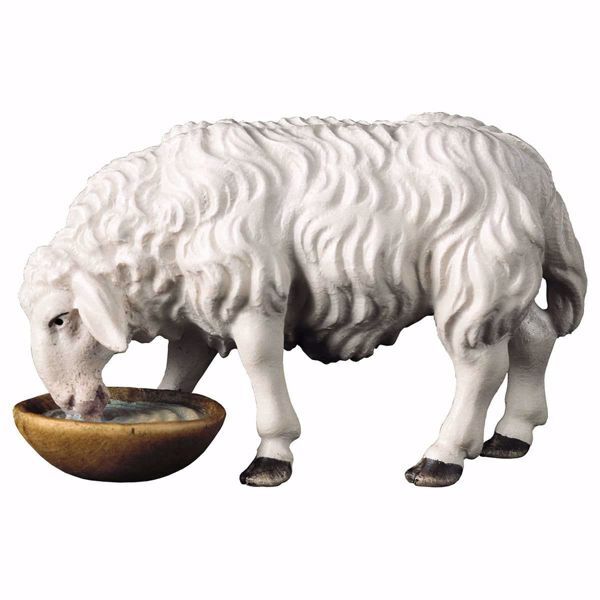 Picture of Sheep drinking cm 12 (4,7 inch) hand painted Ulrich Nativity Scene Val Gardena wooden Statue baroque style