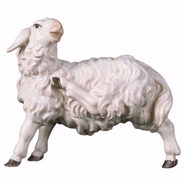 Picture of Rasping Sheep cm 12 (4,7 inch) hand painted Ulrich Nativity Scene Val Gardena wooden Statue baroque style
