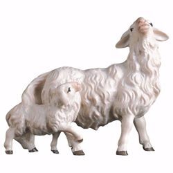 Picture of Sheep with lamb at it´s back cm 12 (4,7 inch) hand painted Ulrich Nativity Scene Val Gardena wooden Statue baroque style