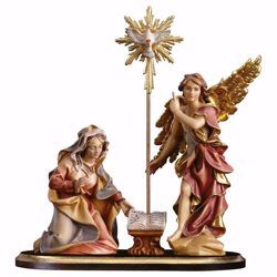 Picture of Annunciation Group on pedestal 5 Pieces cm 12 (4,7 inch) hand painted Ulrich Nativity Scene Val Gardena wooden Statues baroque style