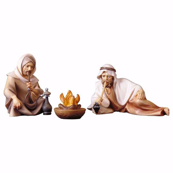 Picture of Herders group at the Fireplace 3 Pieces cm 12 (4,7 inch) hand painted Comet Nativity Scene Val Gardena wooden Statues traditional Arabic style