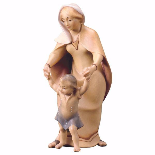 Immagine di Contadina con Bambino cm 16 (6,3 inch) Presepe Redentore dipinto a mano Statua artigianale in legno Val Gardena stile tradizionale