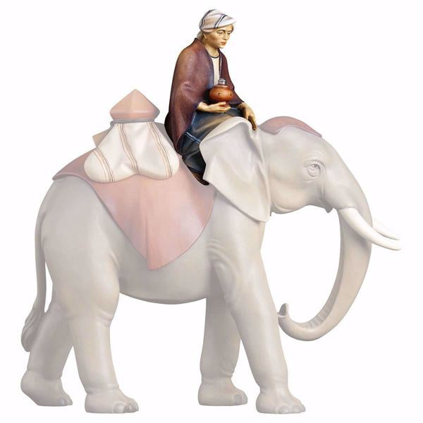 Picture of Sitting elephant driver cm 16 (6,3 inch) hand painted Saviour Nativity Scene Val Gardena wooden Statue traditional style