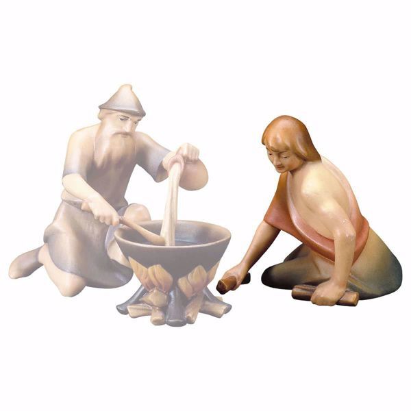 Picture of Kneeling Herder with Wood cm 16 (6,3 inch) hand painted Saviour Nativity Scene Val Gardena wooden Statue traditional style
