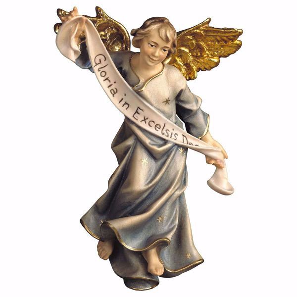 Picture of Blue Glory Angel cm 15 (5,9 inch) hand painted Ulrich Nativity Scene Val Gardena wooden Statue baroque style