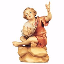 Immagine di Bambino seduto al falò cm 15 (5,9 inch) Presepe Ulrich dipinto a mano Statua artigianale in legno Val Gardena stile barocco