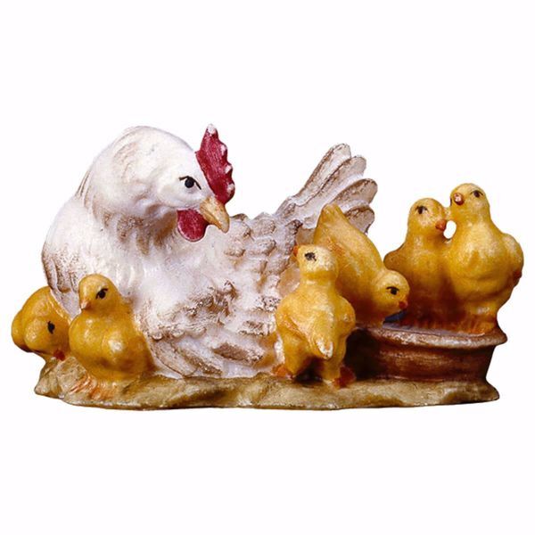Imagen de Gallina yacente con pollueli Belén Ulrich 15 cm clásico madera artesanal