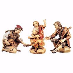 Immagine di Gruppo di pastori al falò 4 Pezzi cm 15 (5,9 inch) Presepe Ulrich dipinto a mano Statue artigianali in legno Val Gardena stile barocco