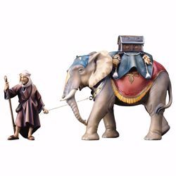 Imagen de Grupo de Elefante con Sillín Bagaje 3 Piezas cm 15 (5,9 inch) Belén Ulrich pintado a mano Estatuas artesanales de madera Val Gardena estilo barroco