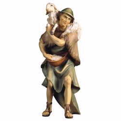 Imagen de Pastor con Oveja en Hombros cm 15 (5,9 inch) Belén Ulrich pintado a mano Estatua artesanal de madera Val Gardena estilo barroco
