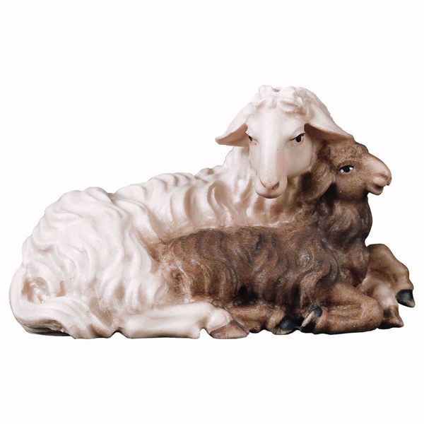 Picture of Sheep with lying Lamb cm 15 (5,9 inch) hand painted Ulrich Nativity Scene Val Gardena wooden Statue baroque style