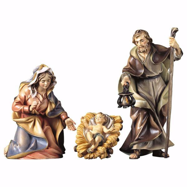 Picture of Holy Family 4 pieces cm 50 (19,7 inch) hand painted Ulrich Nativity Scene Val Gardena wooden Statues baroque style