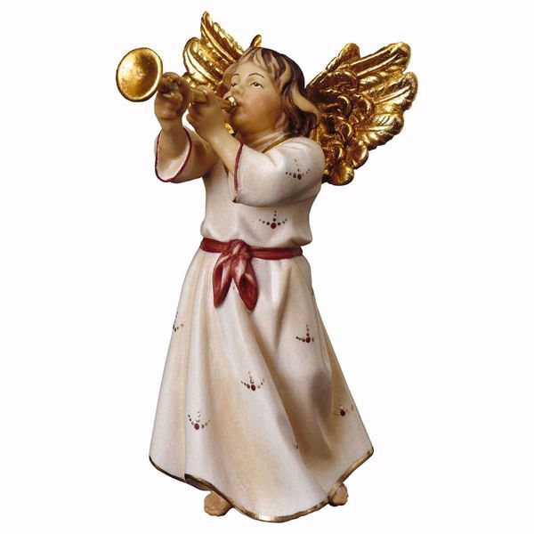 Picture of Angel with trumpet cm 23 (9,1 inch) hand painted Ulrich Nativity Scene Val Gardena wooden Statue baroque style
