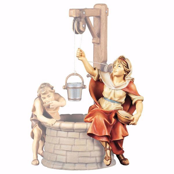Picture of Woman at the fountain cm 23 (9,1 inch) hand painted Ulrich Nativity Scene Val Gardena wooden Statue baroque style