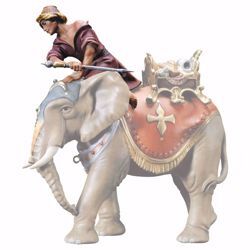 Picture of Sitting elephant driver cm 23 (9,1 inch) hand painted Ulrich Nativity Scene Val Gardena wooden Statue baroque style