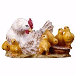 Picture of Lying hen with fledglings cm 23 (9,1 inch) hand painted Ulrich Nativity Scene Val Gardena wooden Statue baroque style