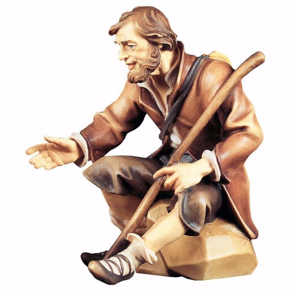 Imagen de Pastor sentado con Bastón Belén Ulrich 23 cm clásico madera artesanal