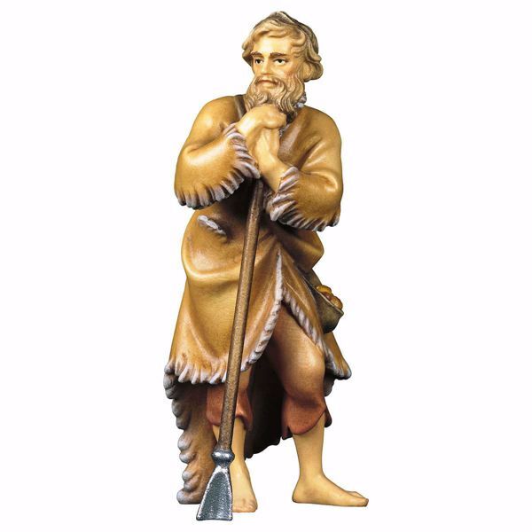 Picture of Shepherd with Hoe cm 23 (9,1 inch) hand painted Ulrich Nativity Scene Val Gardena wooden Statue baroque style