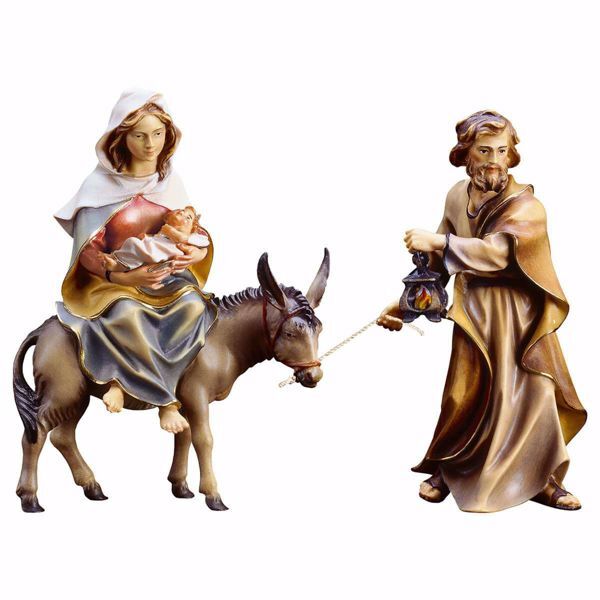 Imagen de Fuga a Egipto 4 Piezas cm 23 (9,1 inch) Belén Ulrich pintado a mano Estatuas artesanales de madera Val Gardena estilo barroco