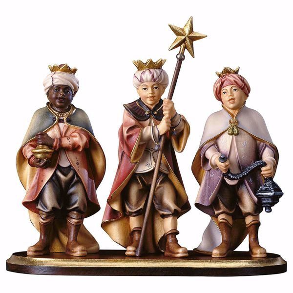 Imagen de Grupo Niños Cantores y Pedestal 4 Piezas cm 10 (3,9 inch) Belén Ulrich pintado a mano Estatuas artesanales de madera Val Gardena estilo barroco