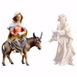 Immagine di Madonna / Maria su asino con pergamena cm 10 (3,9 inch) Presepe Ulrich dipinto a mano Statua artigianale in legno Val Gardena stile barocco