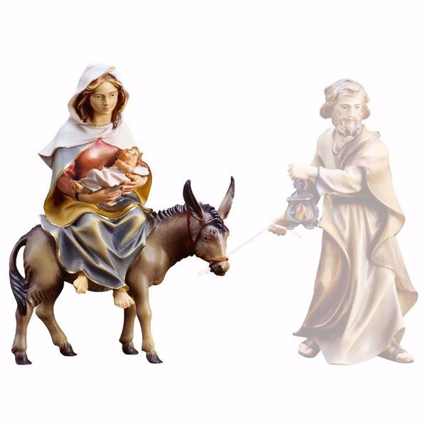 Imagen de María / Madonna en asno con con niño Jesús  cm 10 (3,9 inch) Belén Ulrich pintado a mano Estatua artesanal de madera Val Gardena estilo barroco