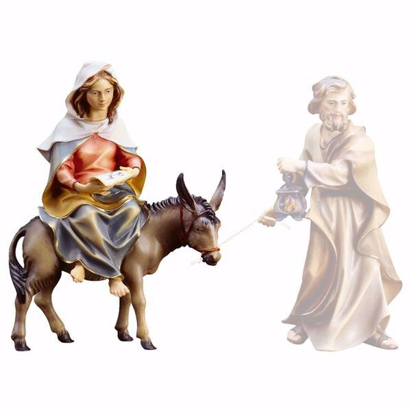 Picture of Mary / Madonna on donkey with parchment cm 50 (19,7 inch) hand painted Ulrich Nativity Scene Val Gardena wooden Statue baroque style