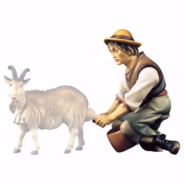 Picture of Shepherd milking Ulrich Nativity 8 cm (3,1 inch) traditional wood