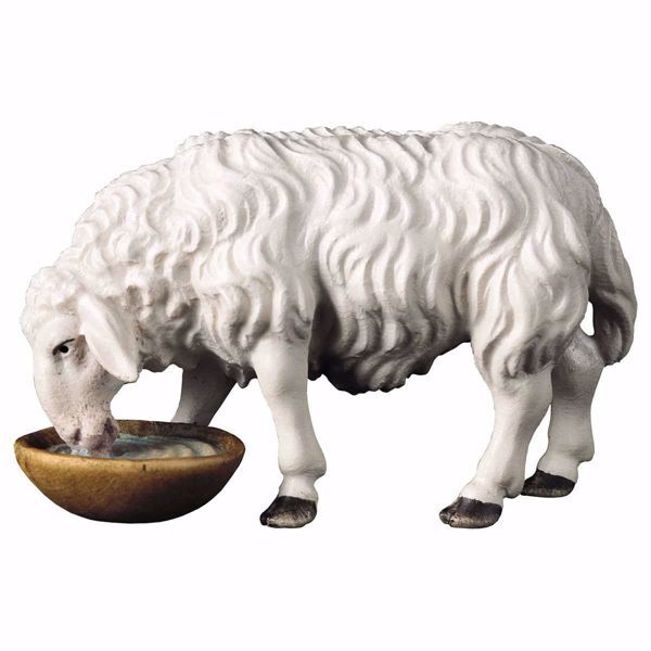 Immagine di Pecora che beve Presepe Ulrich 8 cm tradizionale legno