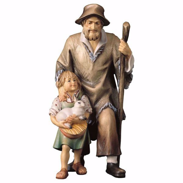 Immagine di Pastore con bambina Presepe Ulrich 10 cm tradizionale legno