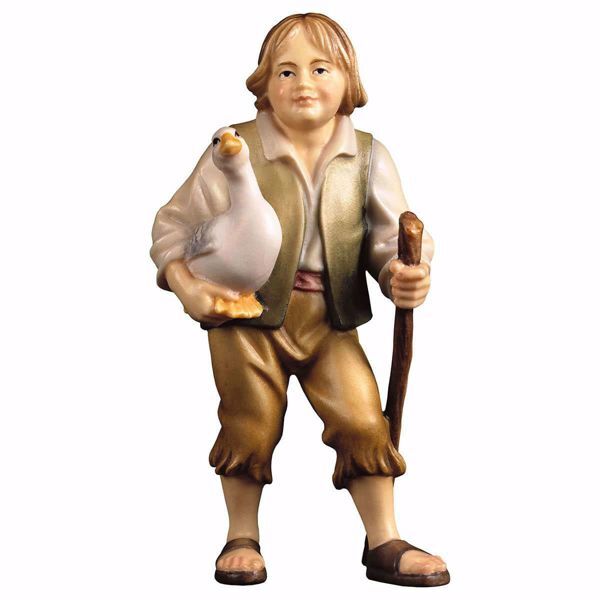 Picture of Boy with goose cm 15 (5,9 inch) hand painted Ulrich Nativity Scene Val Gardena wooden Statue baroque style