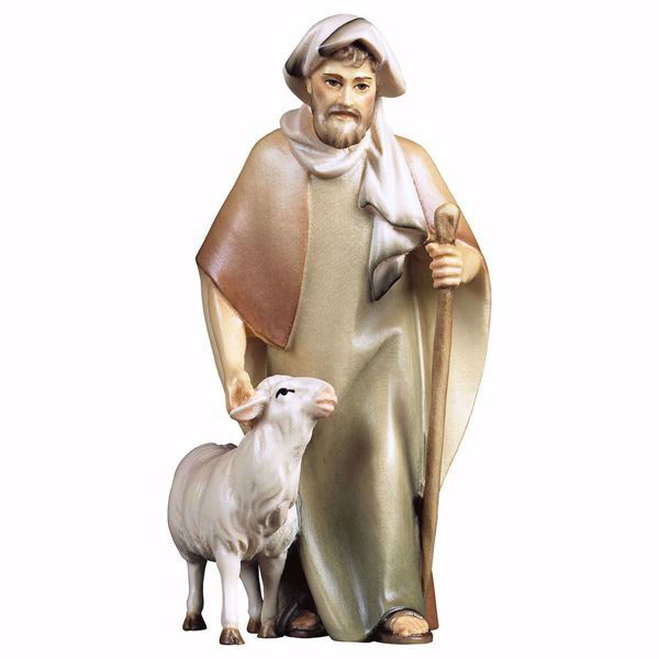 Imagen de Pastor con bastón y oveja cm 10 (3,9 inch) Belén Cometa pintado a mano Estatua artesanal de madera Val Gardena estilo Árabe tradicional